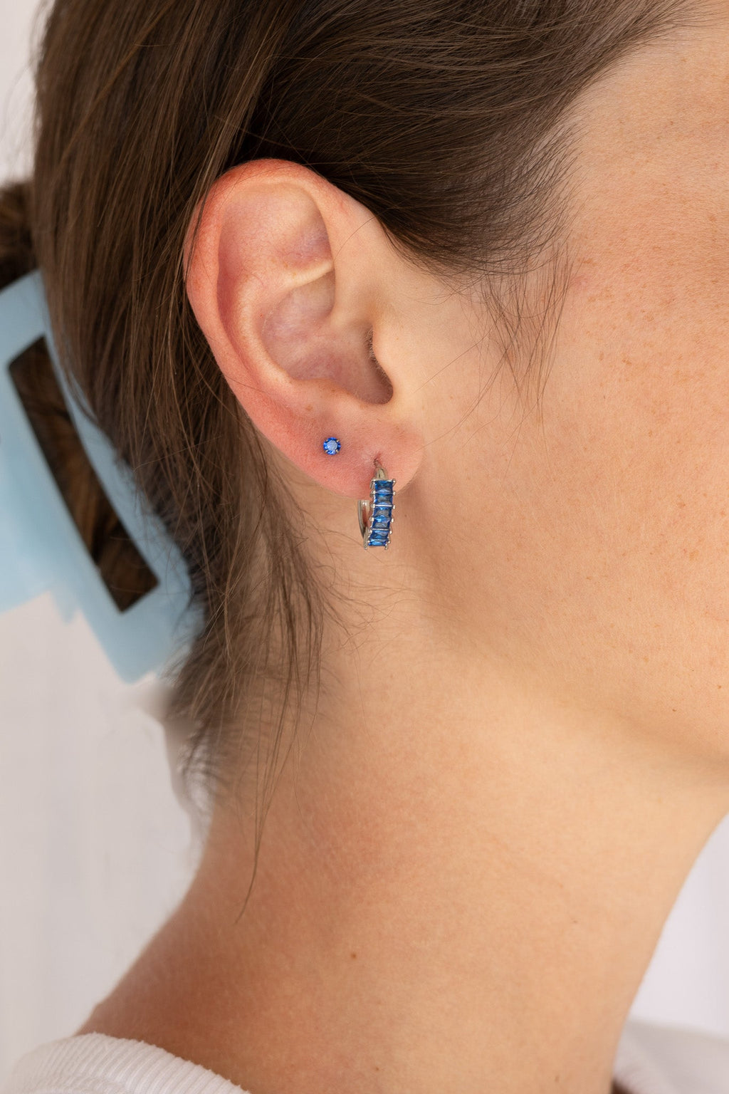 Diamond Hoop in Blue